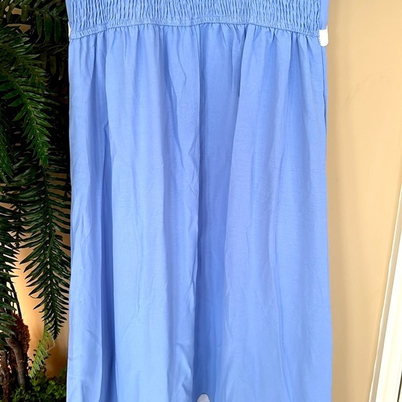 Brand New Blue Flowy Maxi Dress w/ White Ric Rac Tie Back Smocked Puff Sleeves - Picture 10 of 16